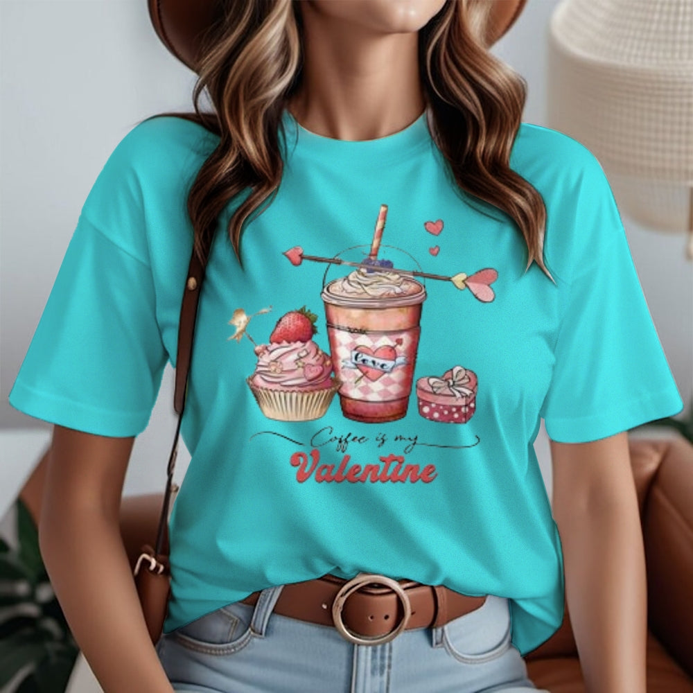 Women Coffee Is My Valentine's Day Print Graphic T-shirt