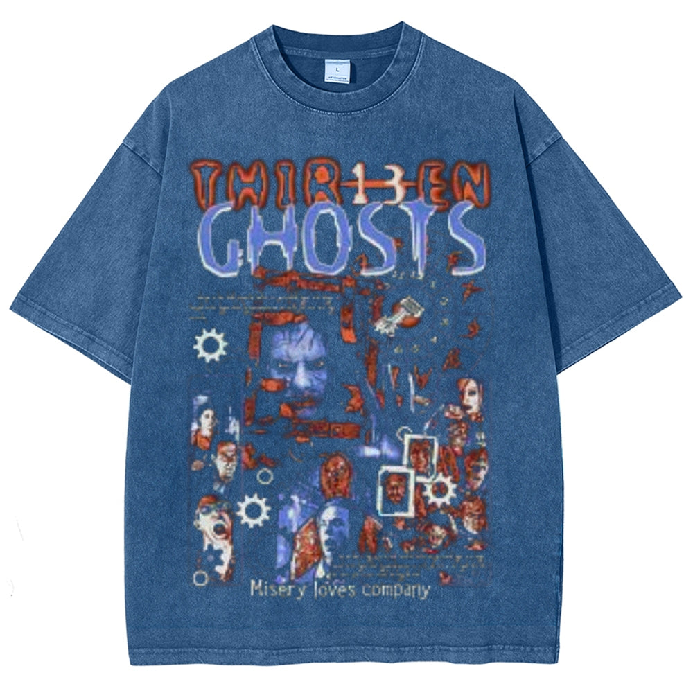 Unisex Vintage Thirteen Ghosts Horror Graphic Short Sleeve Washed T-shirt