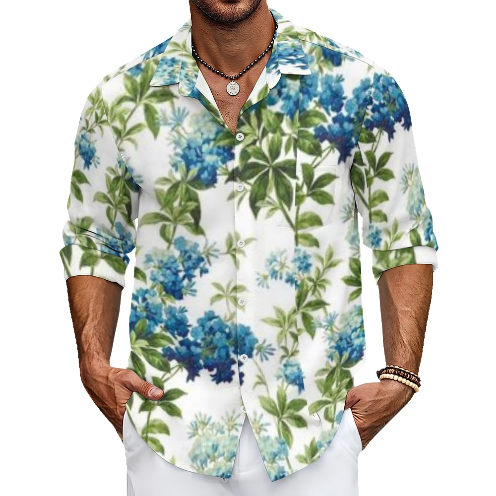 Mens Blooming Flower Print Long Sleeve Shirt