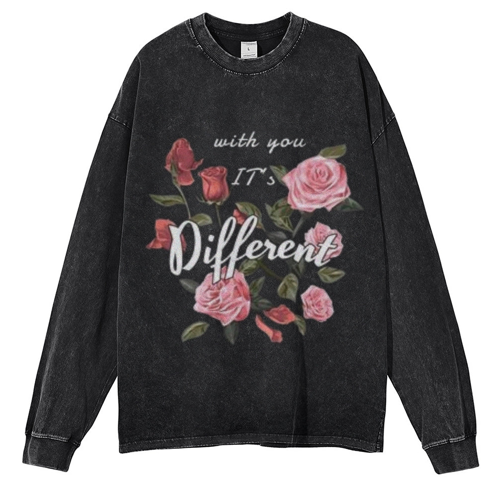 Oversized Vintage Washed Flower Graphic Sweatshirt