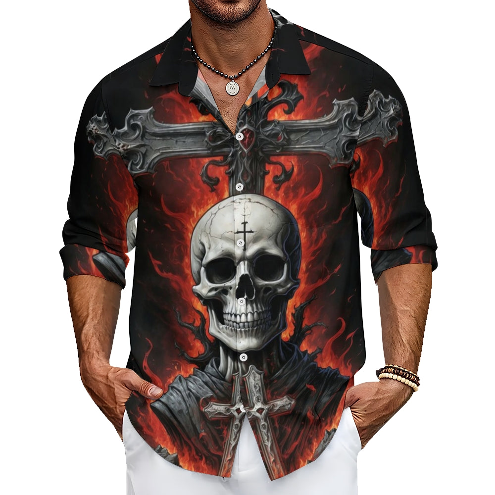 Mens Skull and Crossbones 3D Print Long Sleeve Shirt