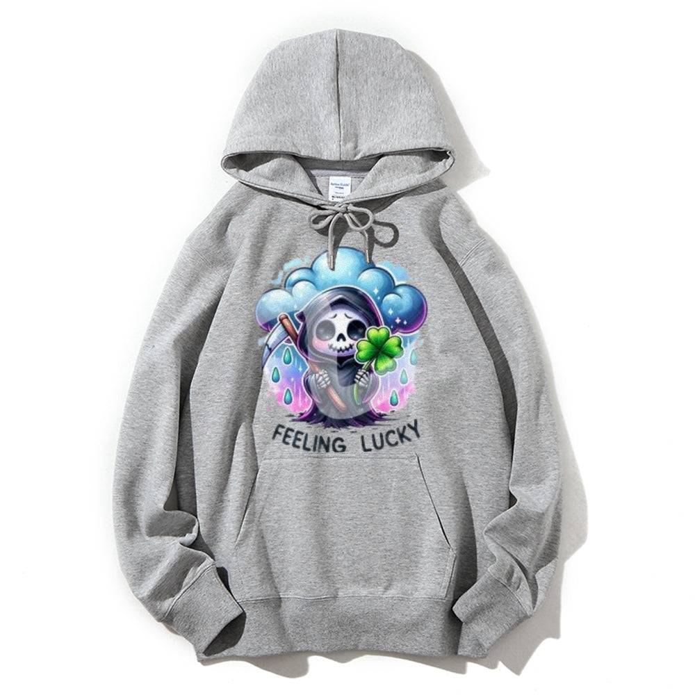 Women Cute Feeling Lucky Skeleton Graphic Hoodies