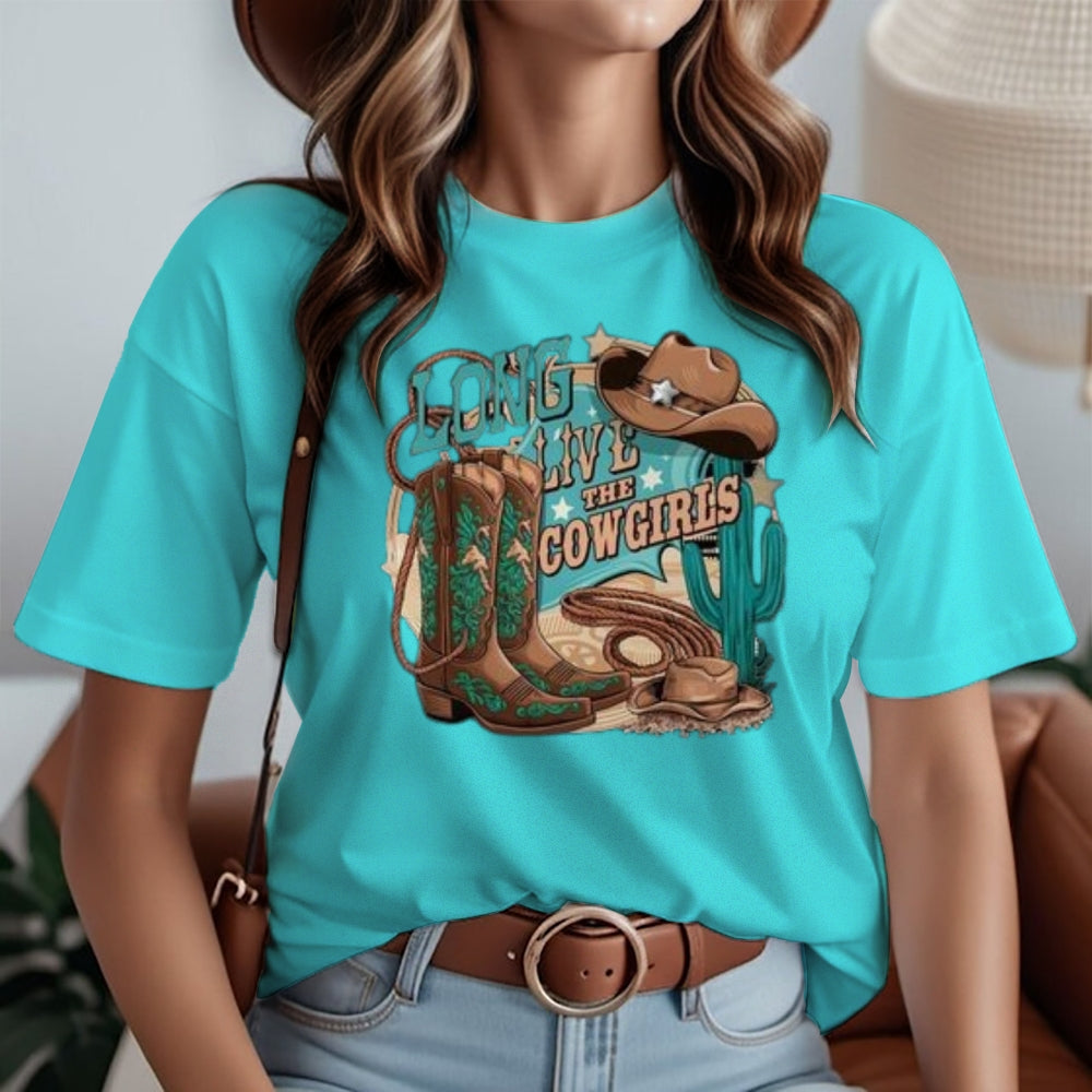 Women Long Live The Cowgirl Print Graphic T-shirt