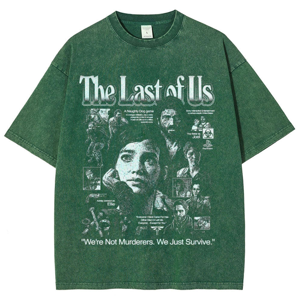 Unisex Vintage The Last Of Us Graphic Short Sleeve Washed T-shirt