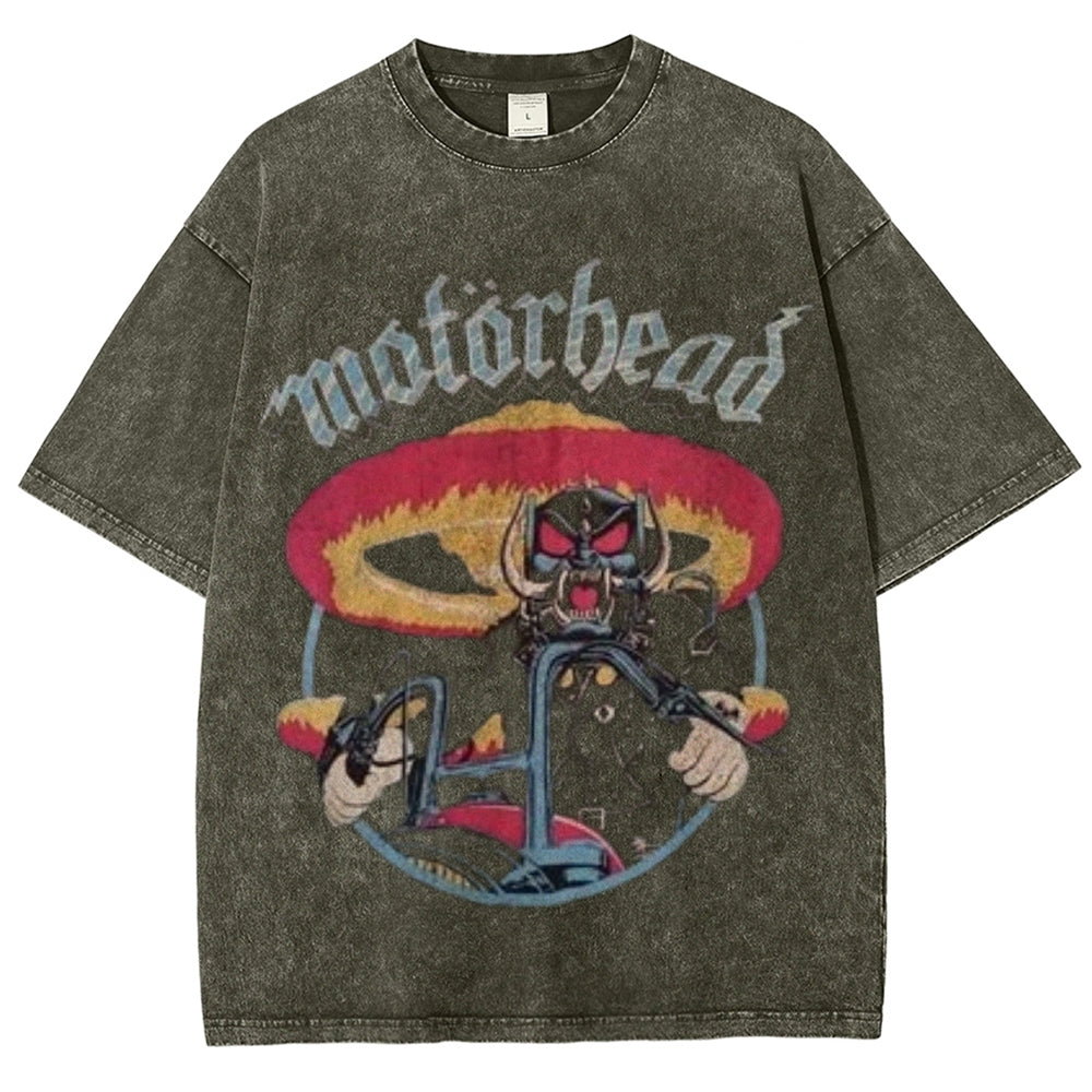 Unisex Vintage The Motorhead Rock Band Print Short Sleeve Casual Graphic Washed T-shirt