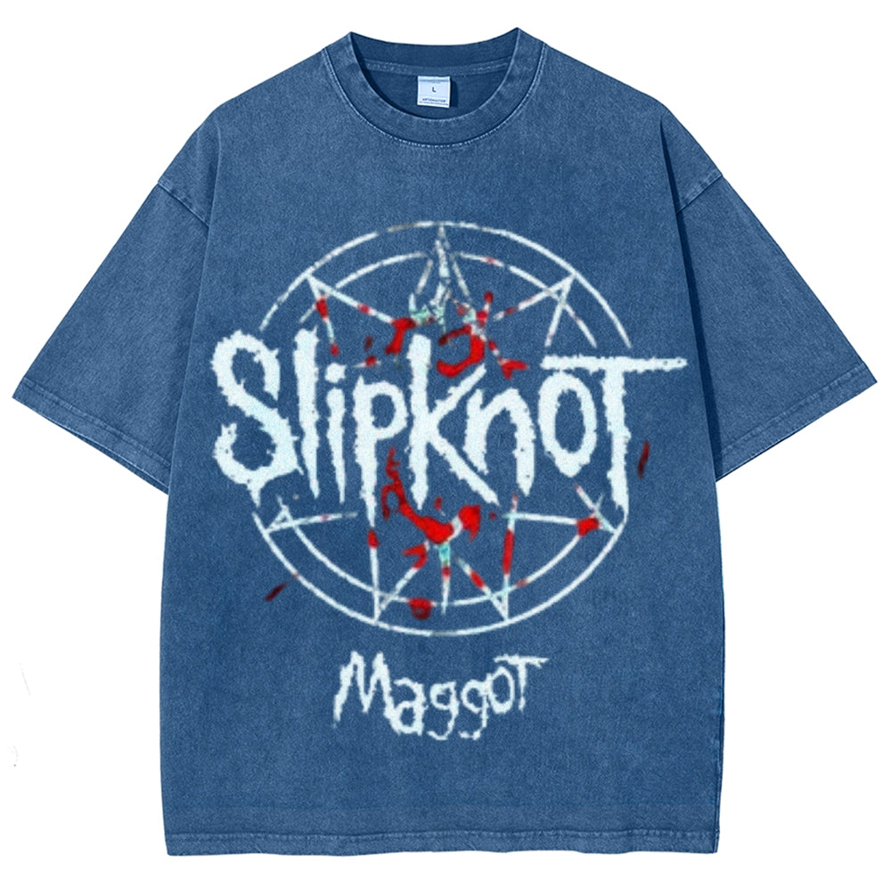 Unisex Vintage The Slipknot Rock Band Print Short Sleeve Casual Graphic Washed T-shirt