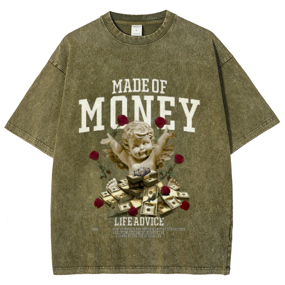 Women Washed Vintage Made Of Money Graphic T-shirt