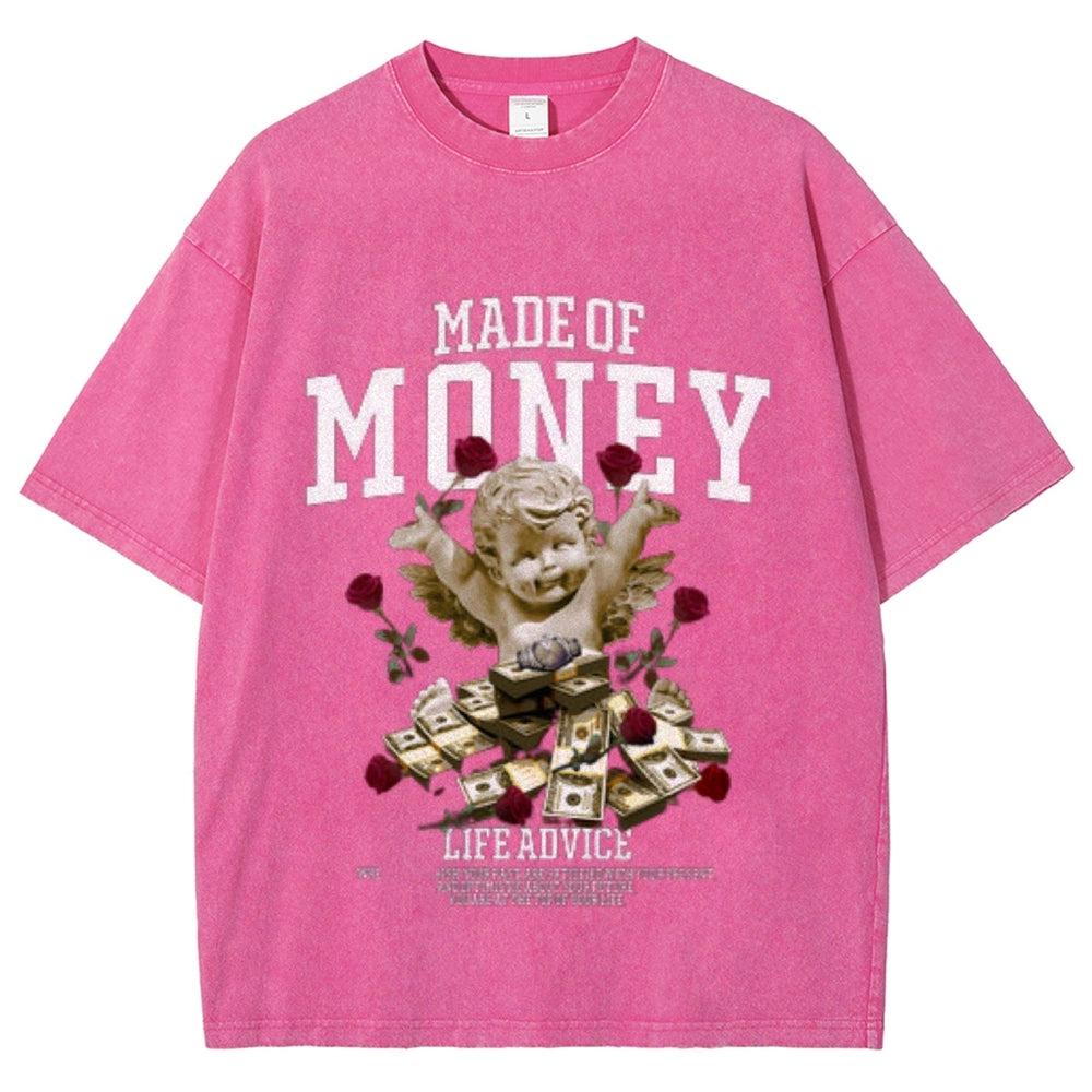 Women Washed Vintage Made Of Money Graphic T-shirt