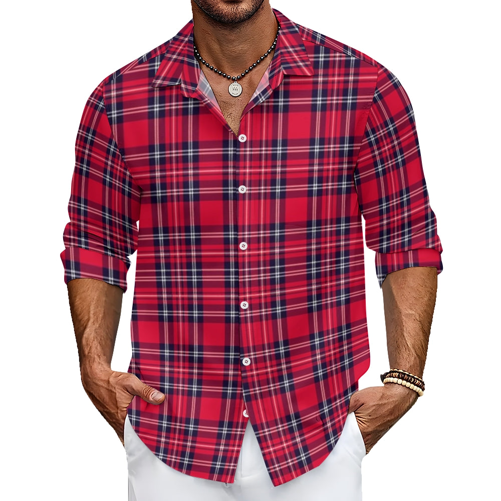 Mens Christmas Red Checked Print Long Sleeve Shirt