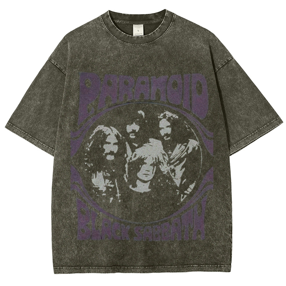 Unisex Vintage The Black Sabbath Rock Band Print Short Sleeve Casual Graphic Washed T-shirt