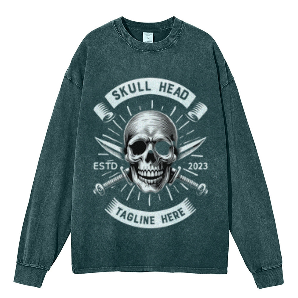 Oversized Vintage Washed Skull Head Graphic Sweatshirt