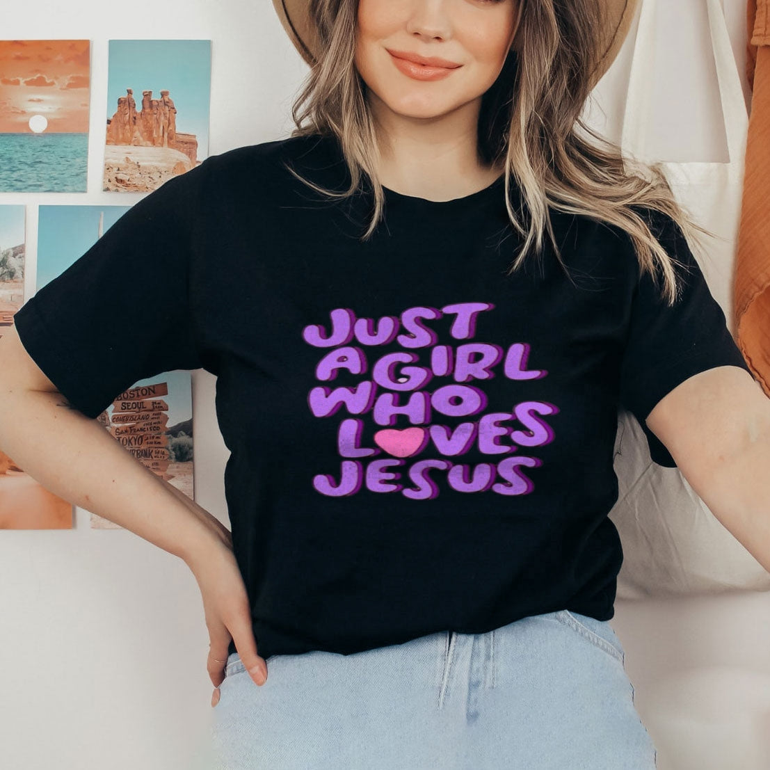 Women Just A girl Loves Jesus Print Graphic T-shirt