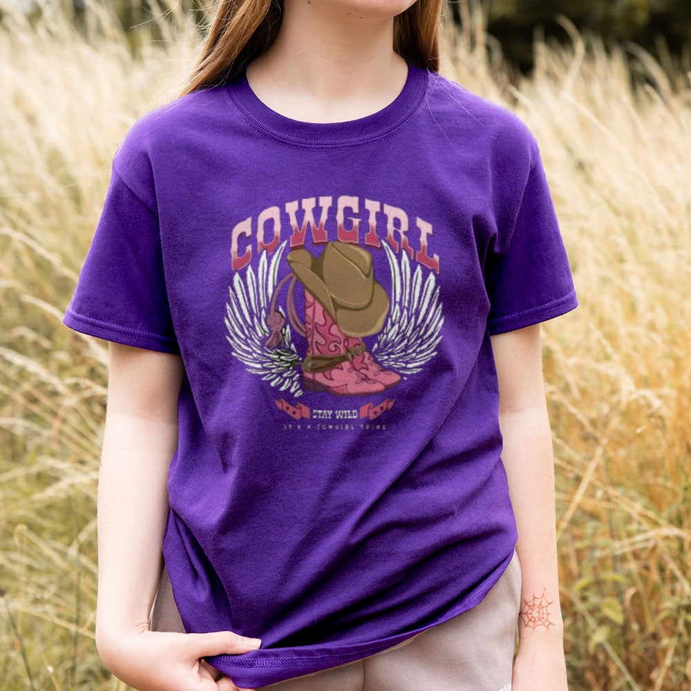 Women Western Style Cowgirl And Wing Graphic T-shirt