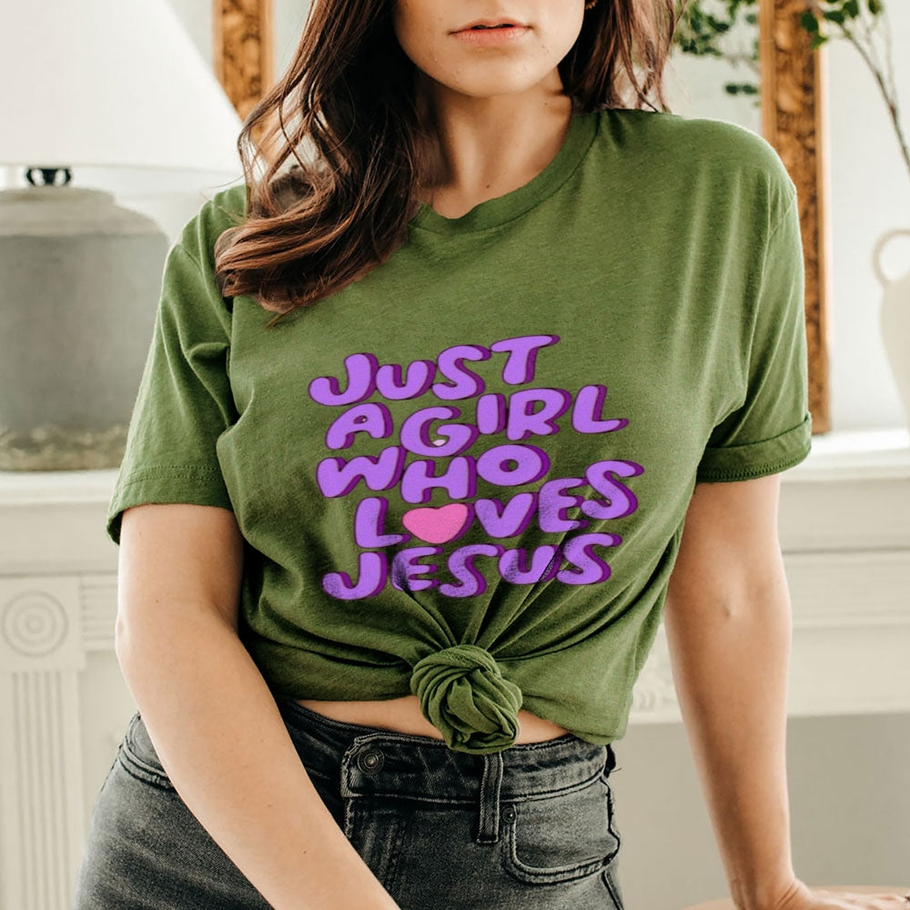 Women Just A girl Loves Jesus Print Graphic T-shirt