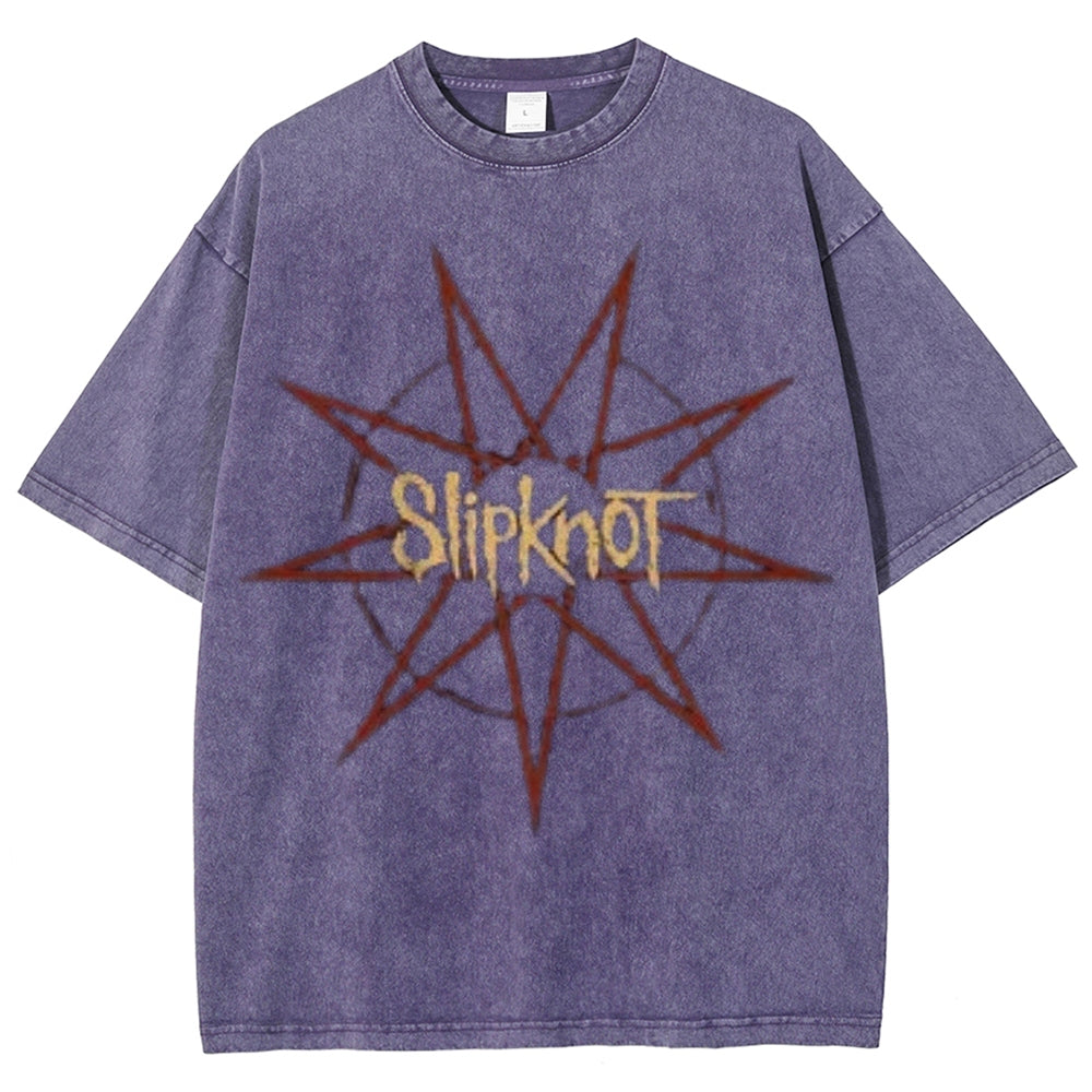 Unisex Vintage The Slipknot Rock Band Print Short Sleeve Casual Graphic Washed T-shirt