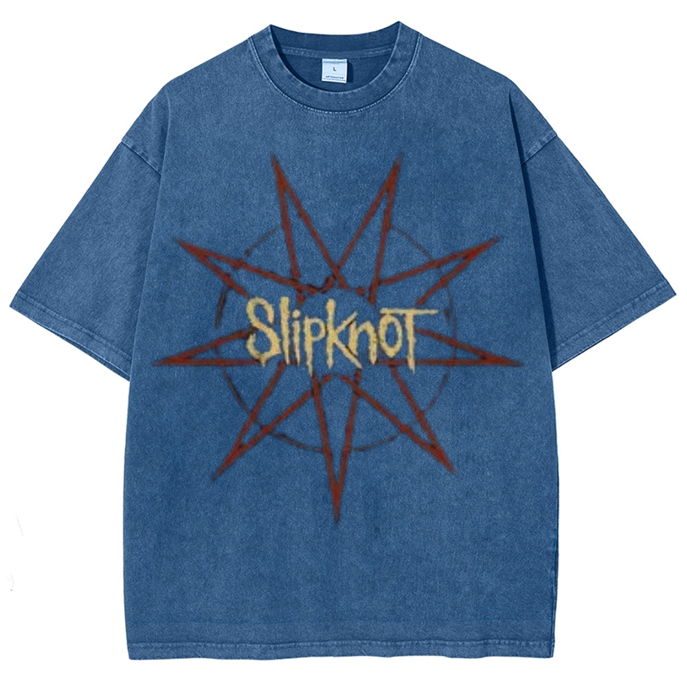 Unisex Vintage The Slipknot Rock Band Print Short Sleeve Casual Graphic Washed T-shirt