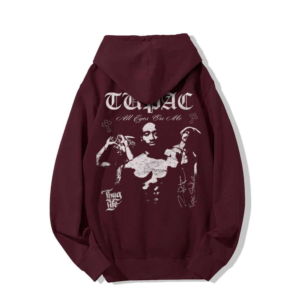 Mens Vintage Tupac Darkness Style Print Graphic Pullover With Kangaroo Pocket Hoodies