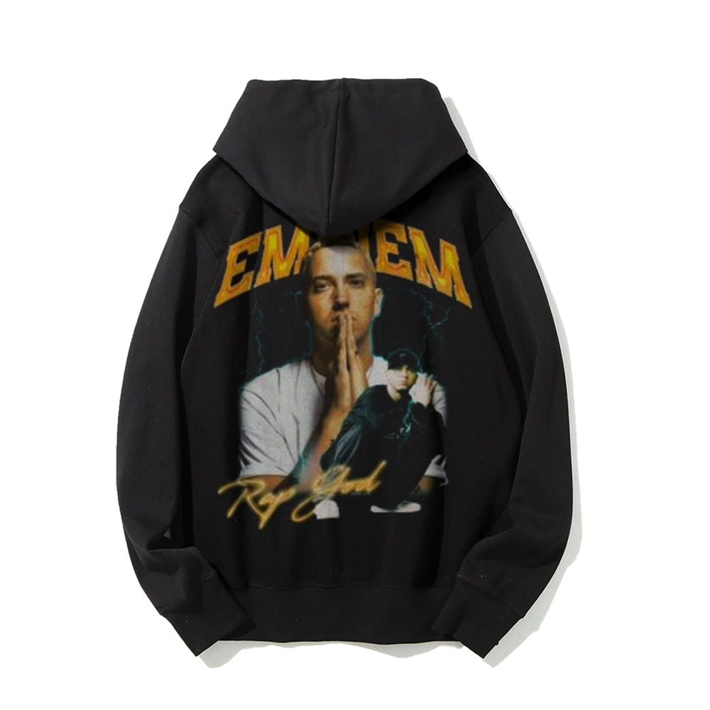 Mens Vintage Eminem Darkness Style Print Graphic Pullover With Kangaroo Pocket Hoodies