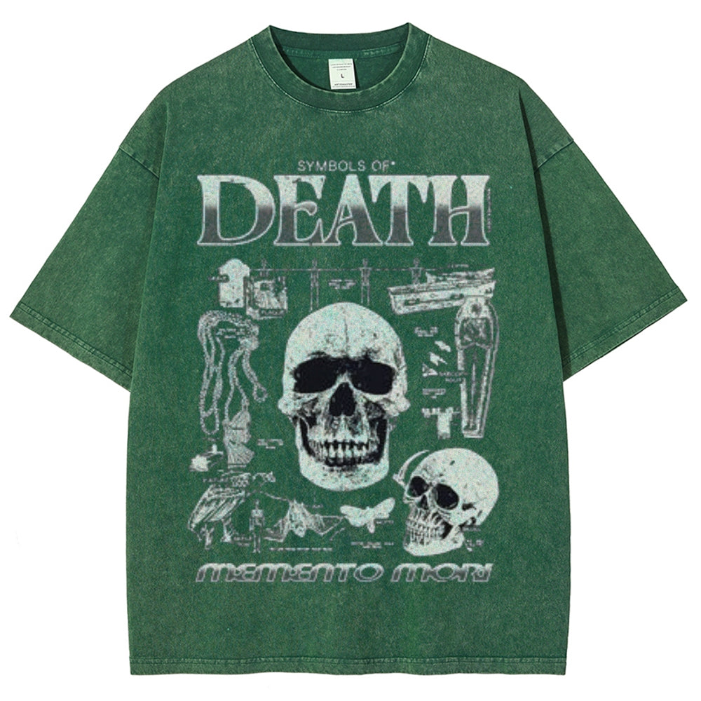 Unisex Vintage Death Darkness Style Graphic Short Sleeve Washed T-shirt