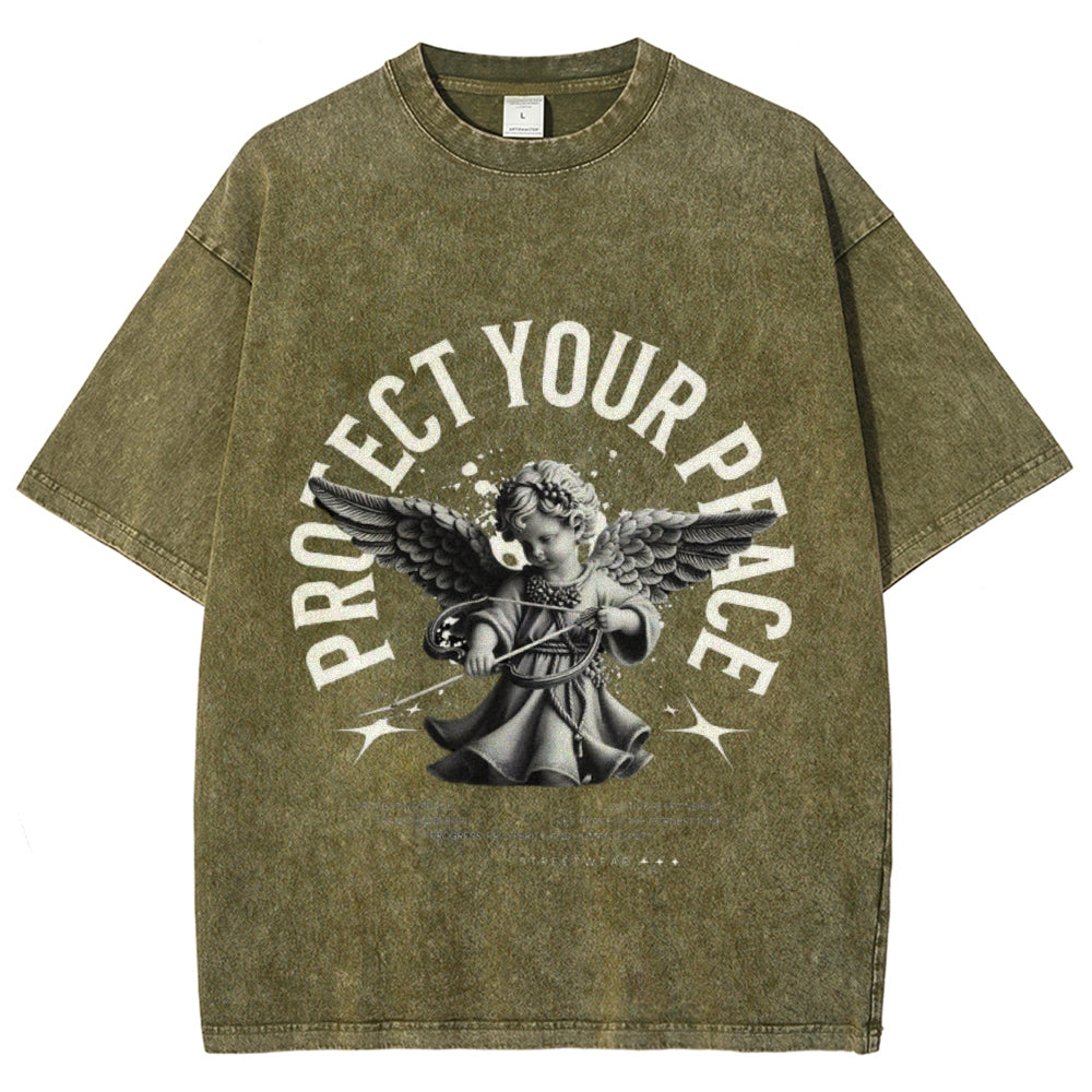 Women Vintage Protect Your Peace Angel Graphic T-shirt