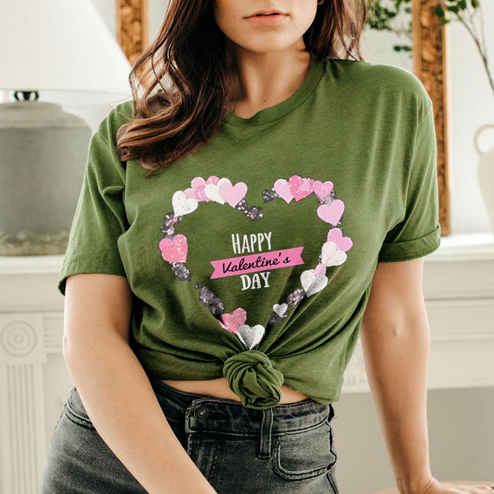 Women Happy Valentine's Day Print Graphic T-shirt