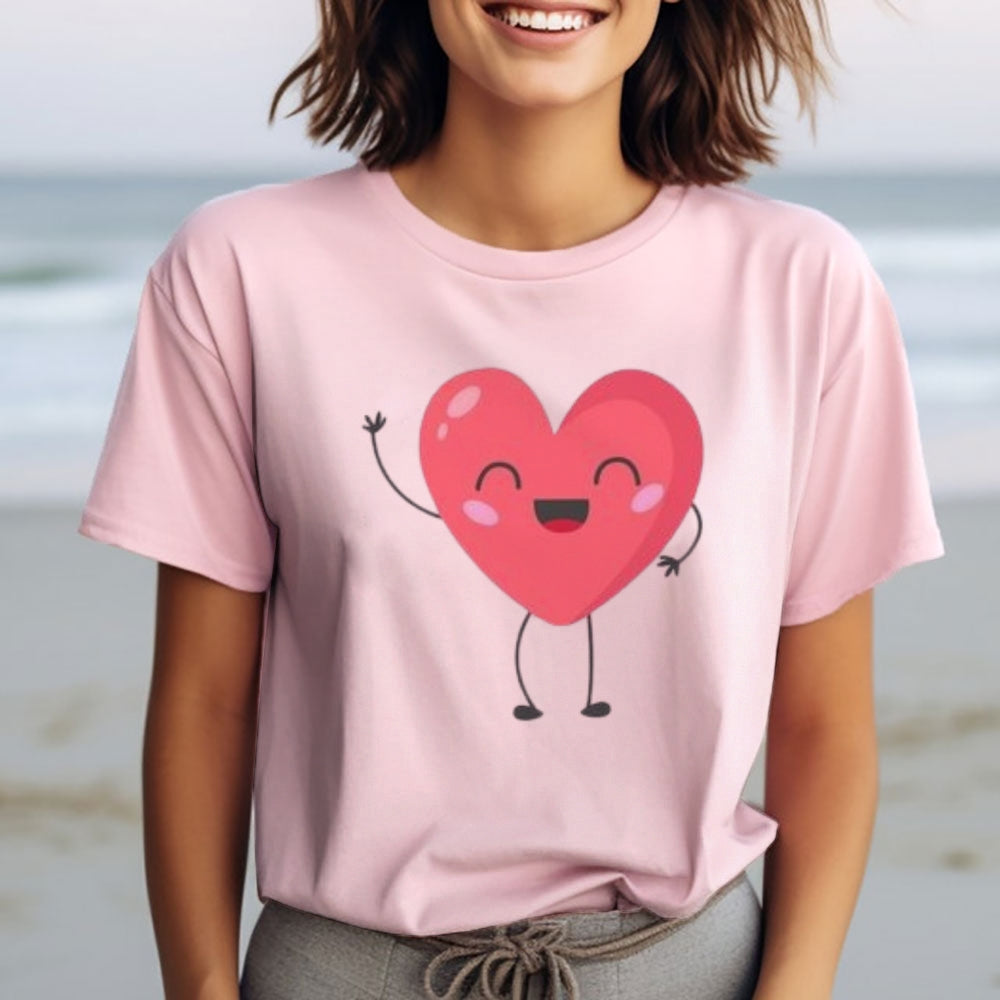 Women Love Pink Heart Valentine's Day Print  Graphic T-shirt