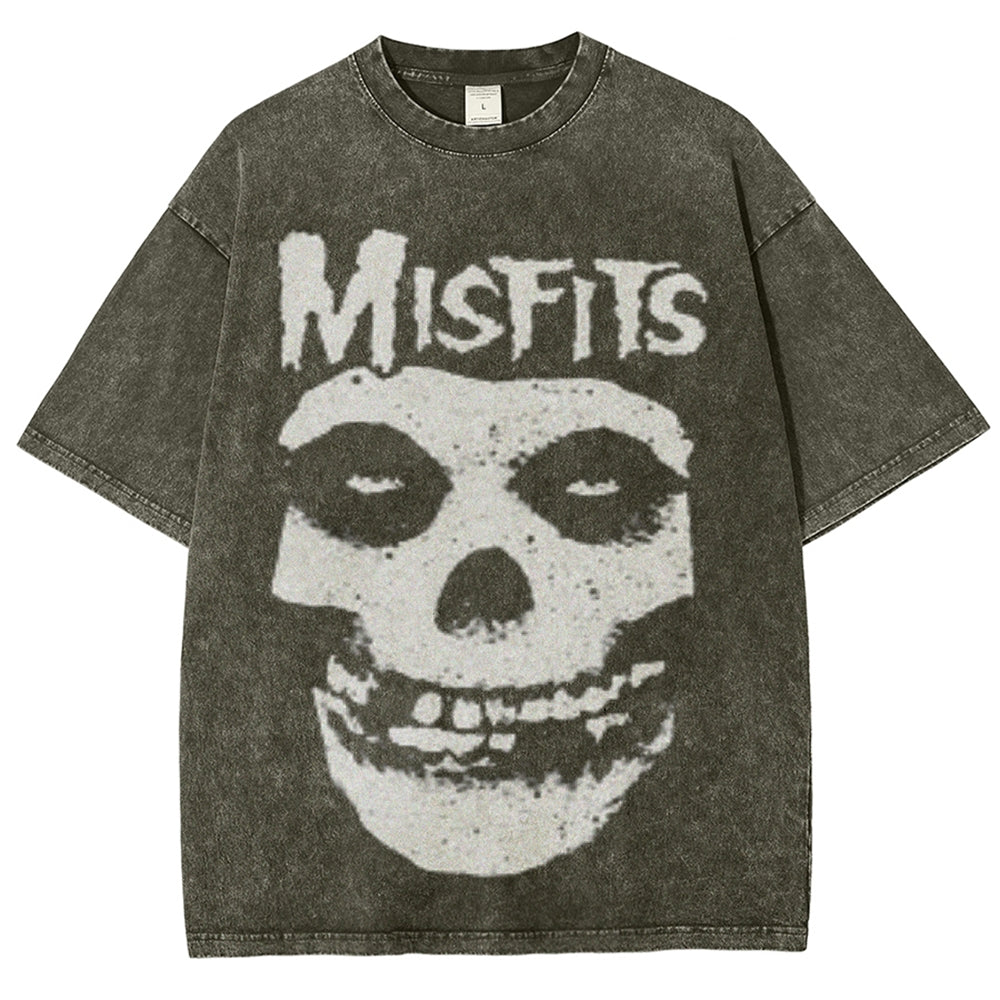 Unisex Vintage The Misfits Rock Band Print Short Sleeve Casual Graphic Washed T-shirt