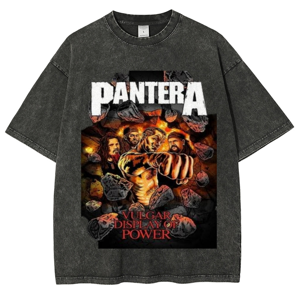 Unisex Vintage The Pantera Rock Band Print Short Sleeve Casual Graphic Washed T-shirt