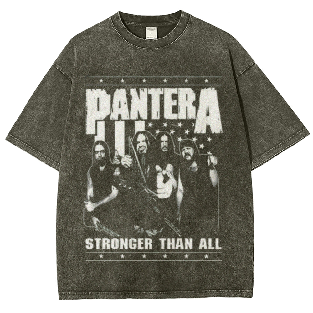 Unisex Vintage The Pantera Rock Band Print Short Sleeve Casual Graphic Washed T-shirt