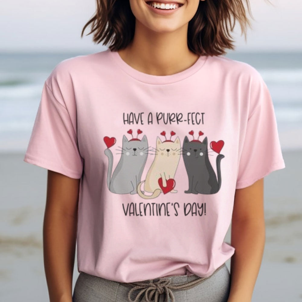 Women My Cat Is My Valentine's Day Print Graphic T-shirt