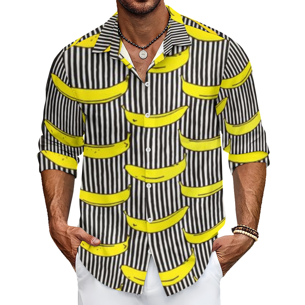 Mens Banana Striped Long Sleeve Shirt