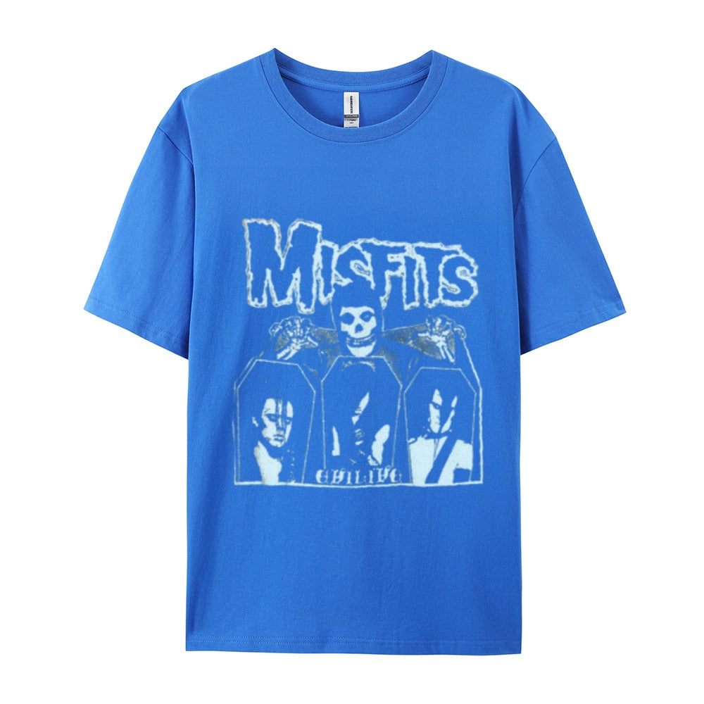 Mens Vintage The Misfits Rock Band Print Cotton Short Sleeve Casual Graphic T-shirt