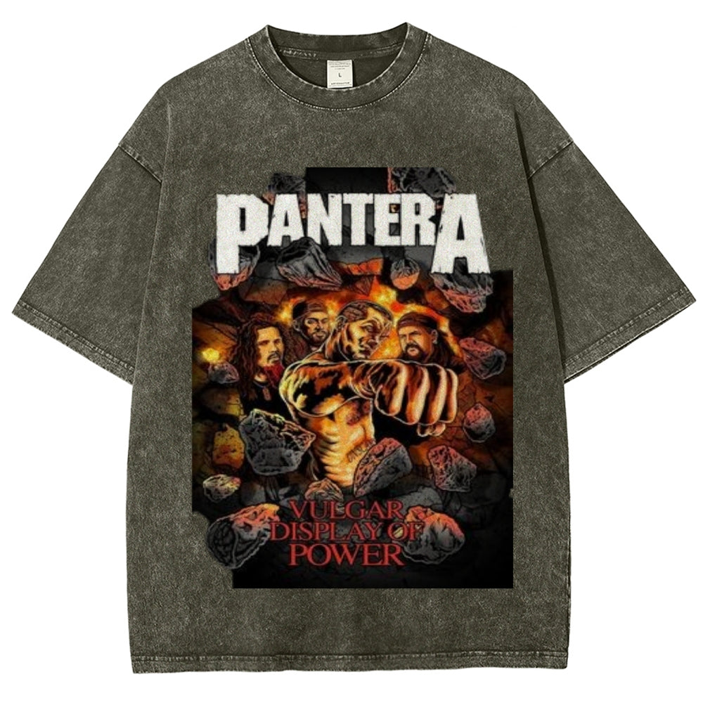 Unisex Vintage The Pantera Rock Band Print Short Sleeve Casual Graphic Washed T-shirt