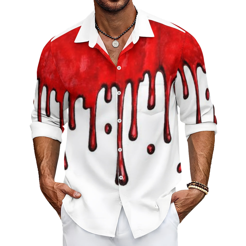 Mens Halloween Blood Print Long Sleeve Shirt