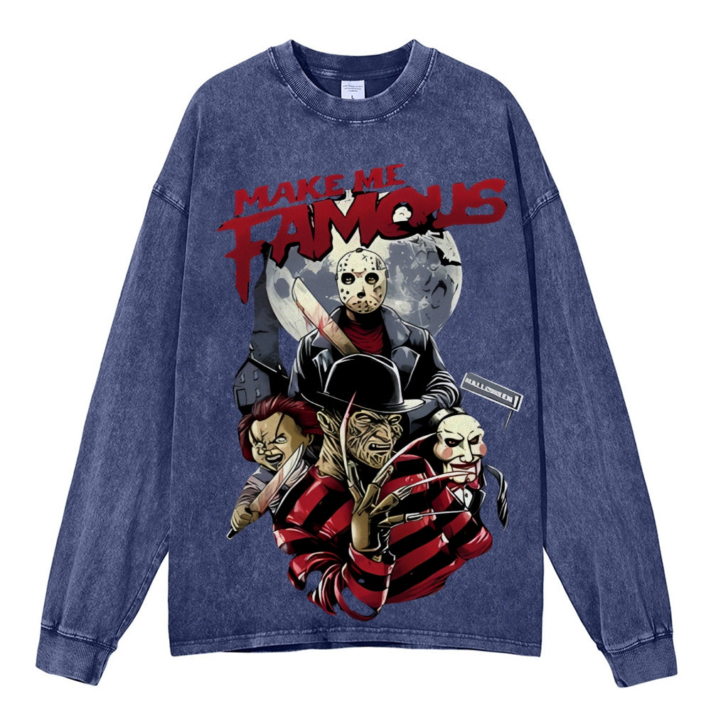 Oversized Vintage Horror Movies Washed Sweatshirt