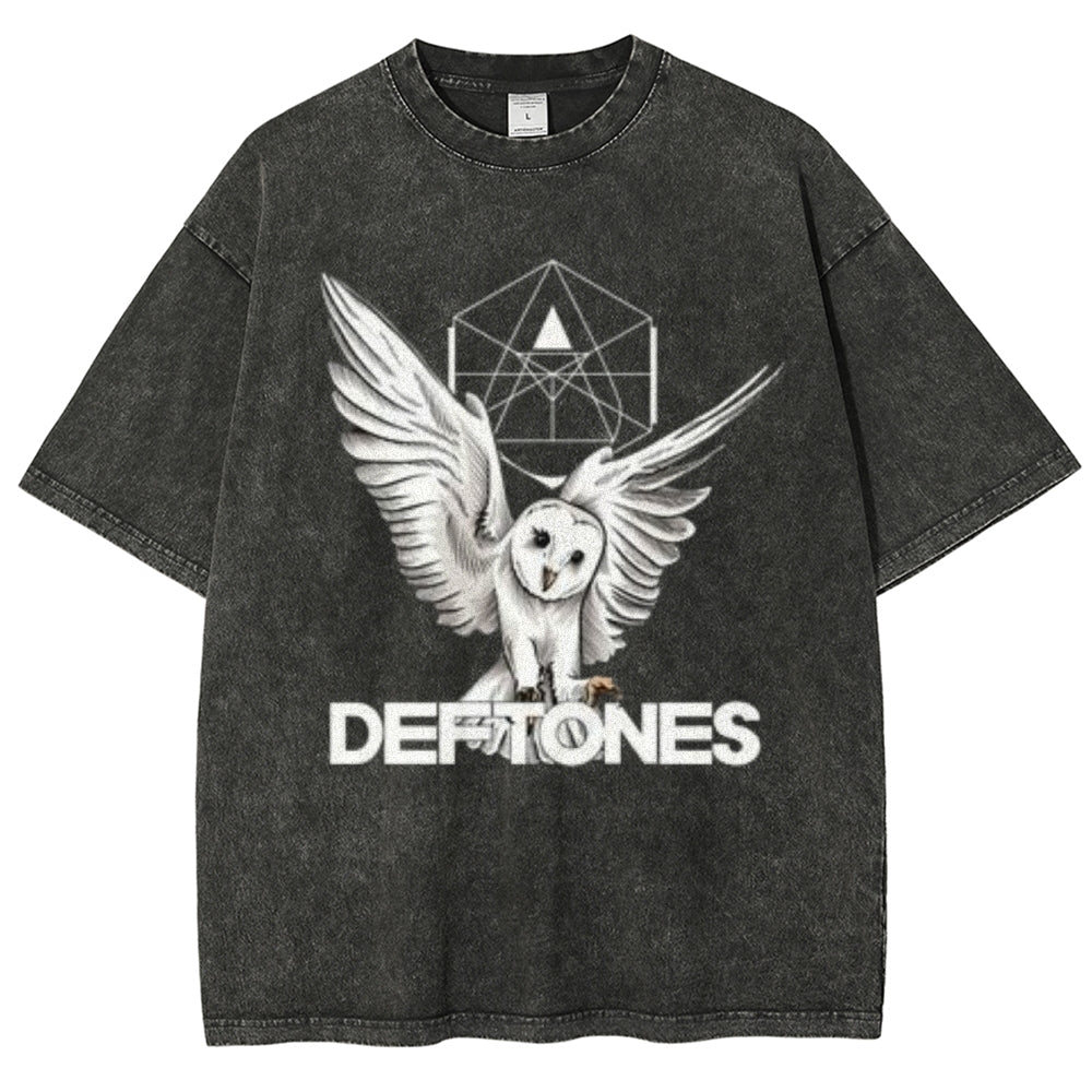 Unisex Vintage The Deftones Rock Band Print Short Sleeve Casual Graphic Washed T-shirt