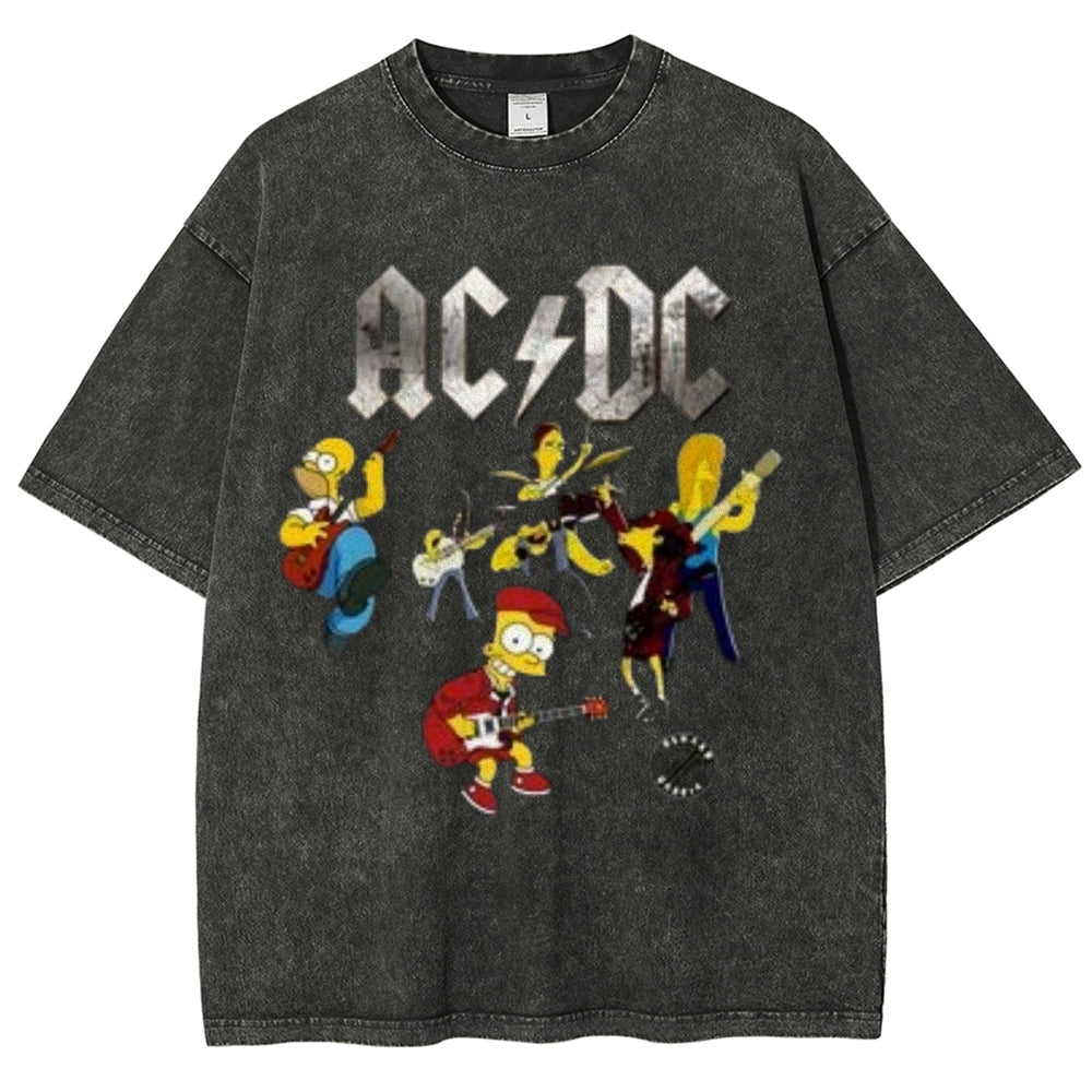 Unisex Vintage The Acdc Rock Band Print Short Sleeve Casual Graphic Washed T-shirt