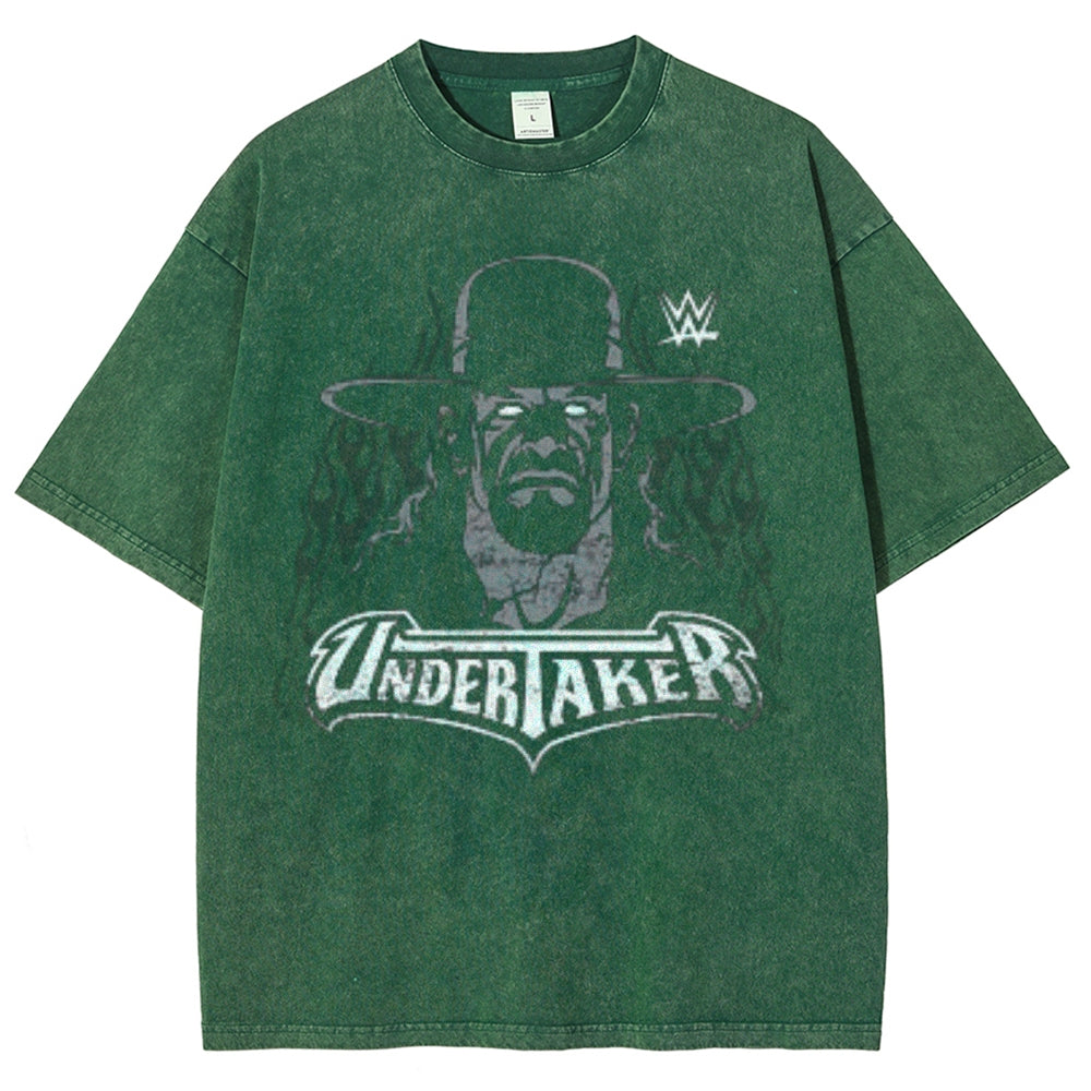 Unisex Vintage Undertaker Darkness Style Graphic Short Sleeve Washed T-shirt