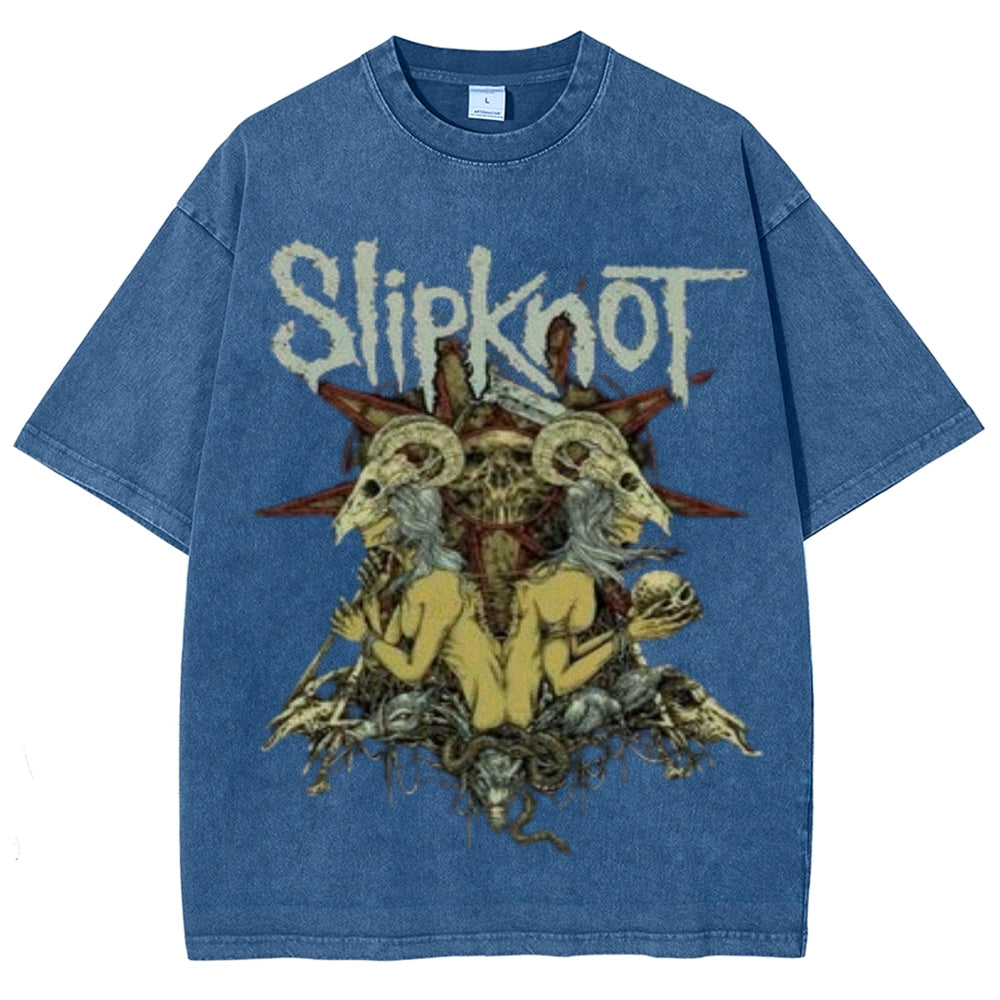 Unisex Vintage The Slipknot Rock Band Print Short Sleeve Casual Graphic Washed T-shirt