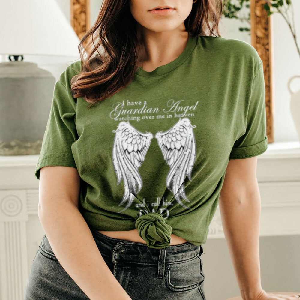 Women I Have A Guardian Angel Wing Graphic Print T-shirt