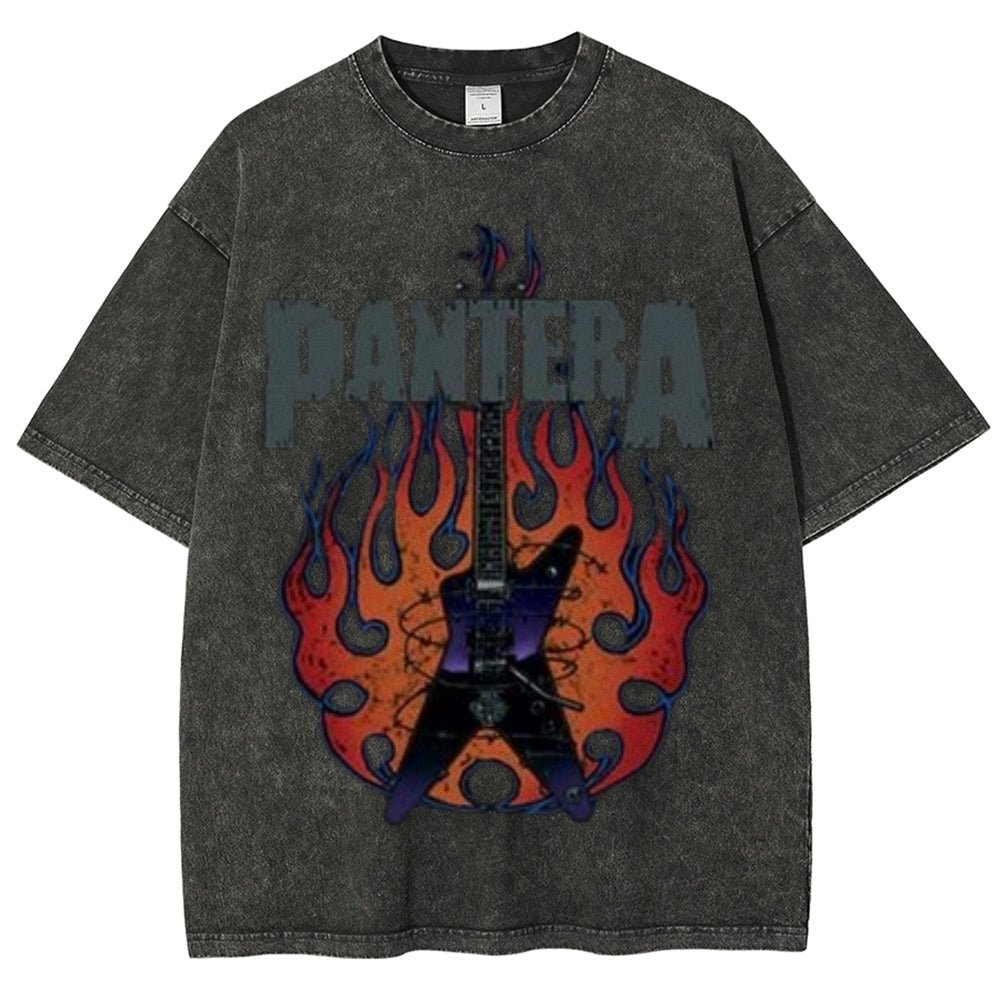 Unisex Vintage The Pantera Rock Band Print Short Sleeve Casual Graphic Washed T-shirt