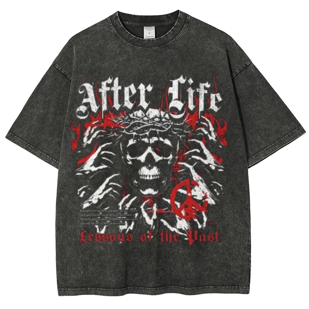 Unisex Vintage After Life Darkness Style Graphic Short Sleeve Washed T-shirt