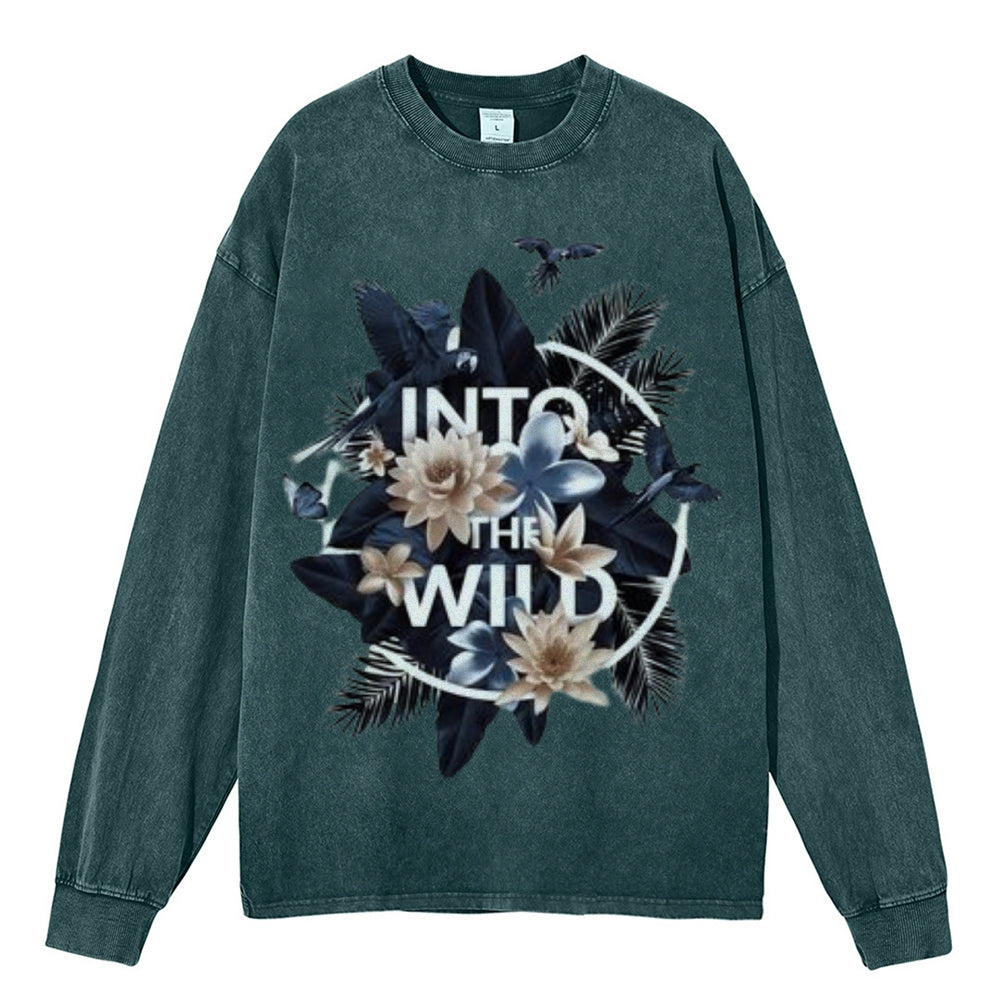 Oversized Vintage Washed Flower Graphic Sweatshirt