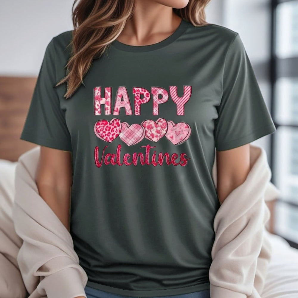 Women Happy Valentine's Day Print Graphic T-shirt