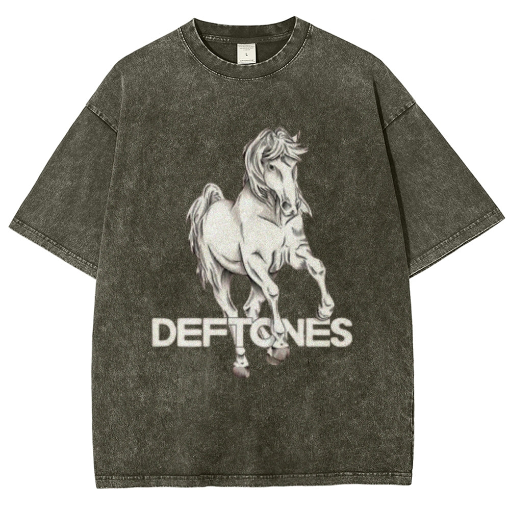 Unisex Vintage The Deftones Rock Band Print Short Sleeve Casual Graphic Washed T-shirt