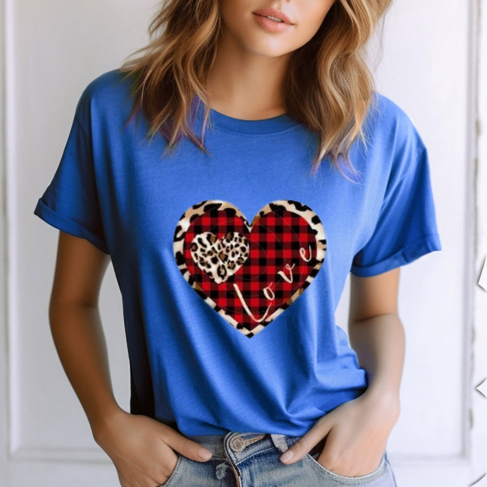 Women Love Leopard Heart Valentine's Day Print  Graphic T-shirt