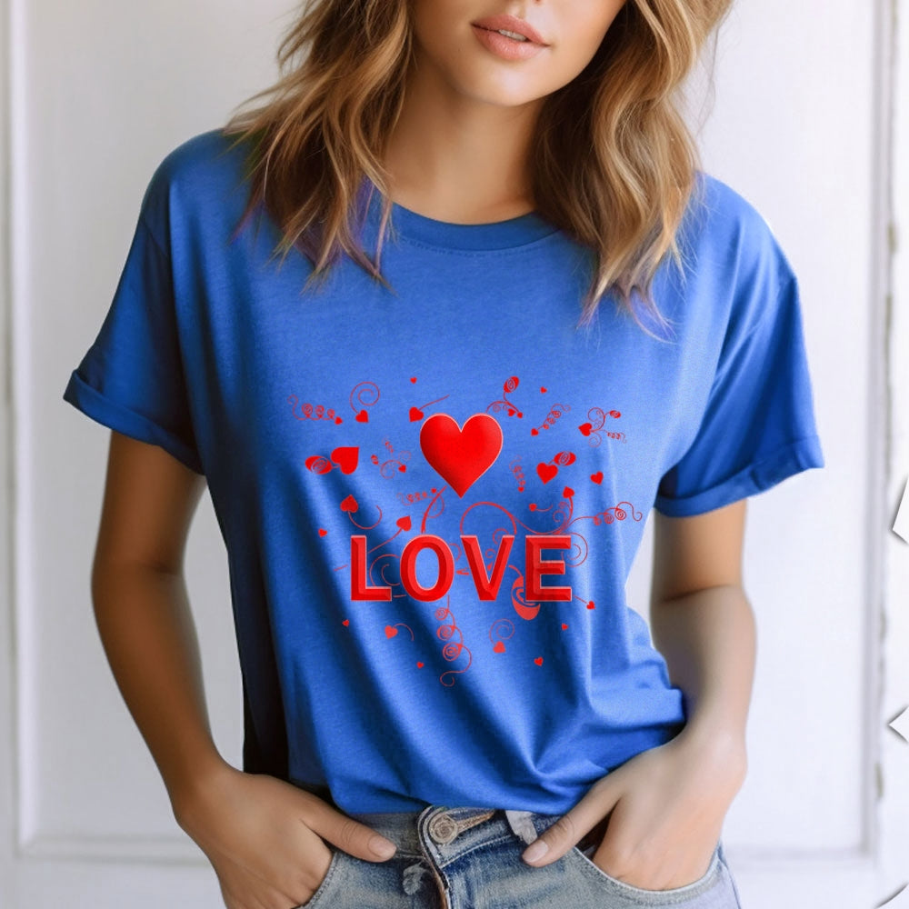 Women Valentine's Day Love Heart Print Graphic T-shirt