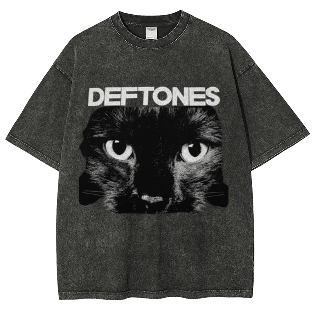 Unisex Vintage The Deftones Rock Band Print Short Sleeve Casual Graphic Washed T-shirt