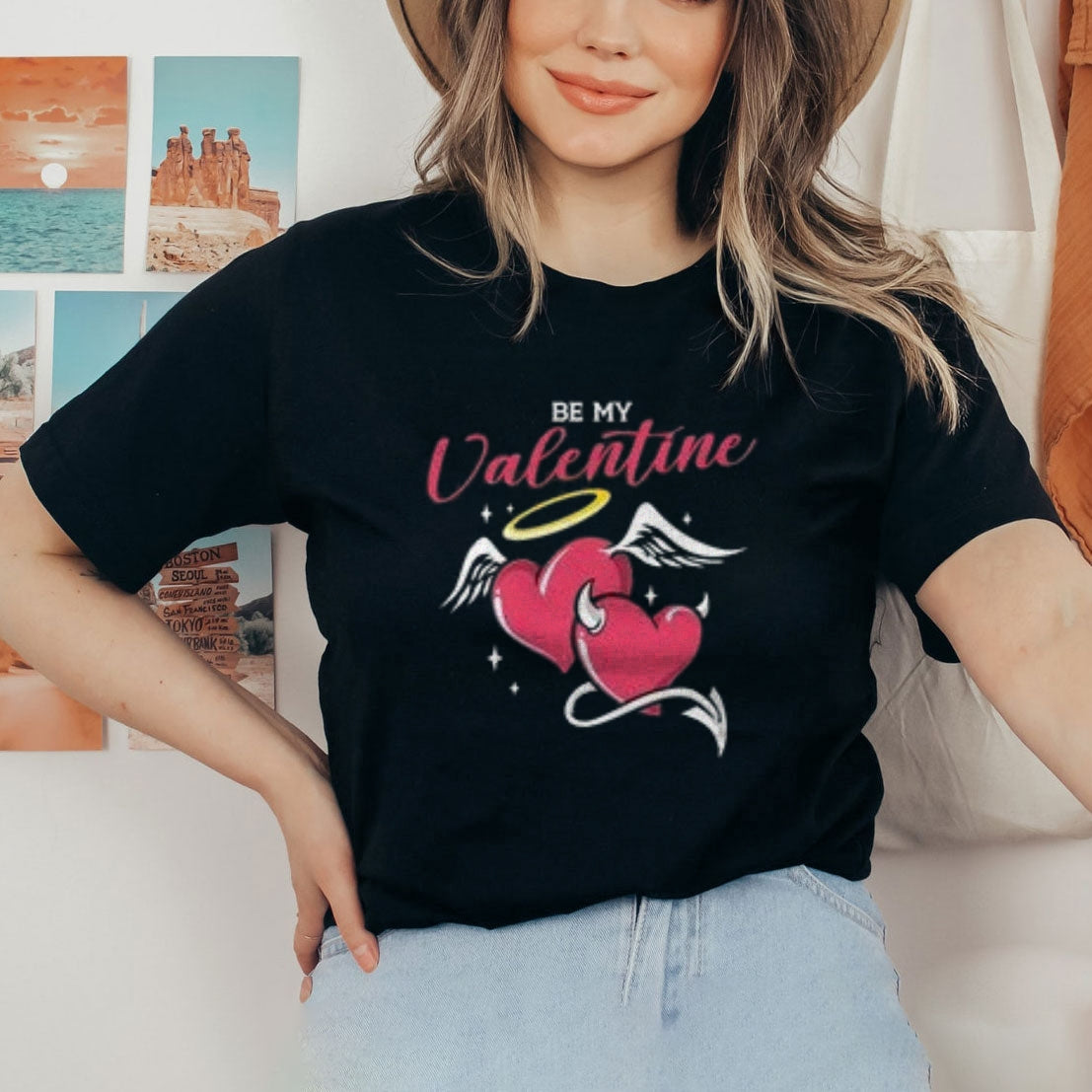 Women Happy Valentine's Day Heart Print Graphic T-shirt