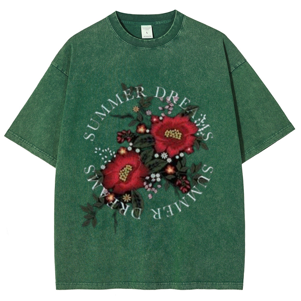 Women Washed Vintage Rose Graphic Tee